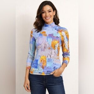 DOLCEZZA Colorful Abstract Long Sleeve Top NWT